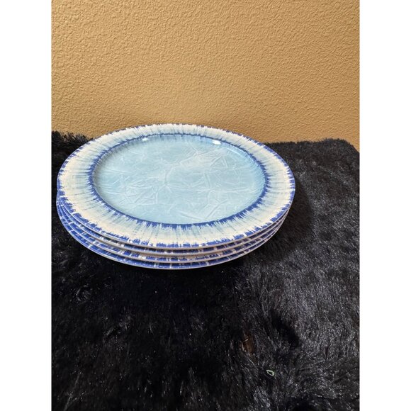 AELS Blue & White Crackle Glaze Melamine Plates 11" Picnic Set Of 4 - Picture 4 of 7